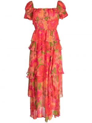 Макси рокля на цветя с принт с волани Farm Rio розово