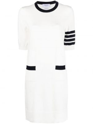 Pruhované bavlněné pletené šaty s krátkými rukávy Thom Browne - bílá
