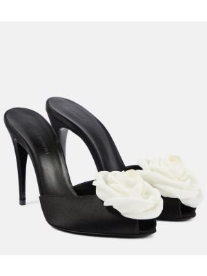 Сатенени полуотворени обувки на цветя Magda Butrym черно