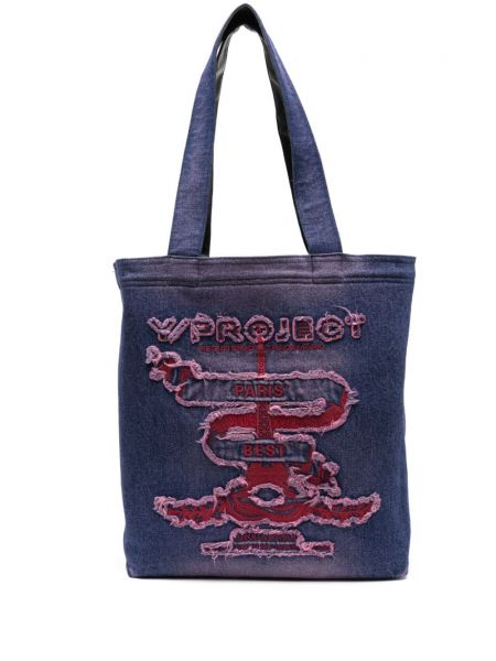 Shopper kabelka s výšivkou Y/project modrá
