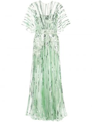 Robe de soirée à fleurs en tulle avec applique Elie Saab vert
