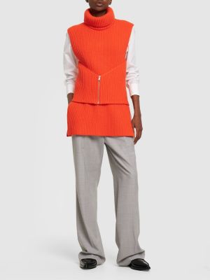 Gilet di lana con cerniera in maglia Jil Sander arancione