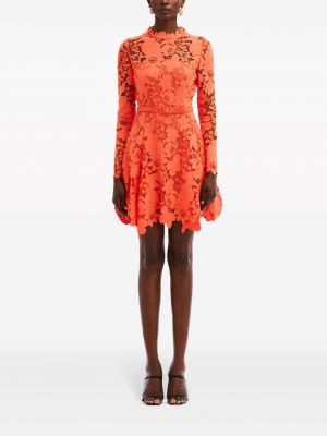 Krajkové průsvitné koktejlové šaty Oscar De La Renta oranžové