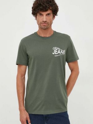 Тениска с дълъг ръкав с принт Calvin Klein Jeans зелено