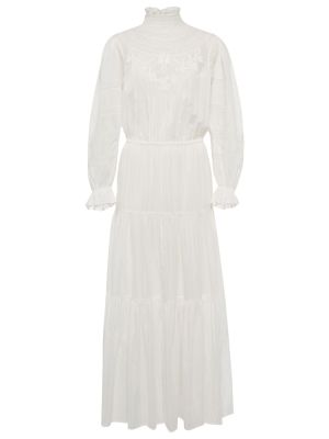 Bavlněné hedvábné dlouhé šaty Isabel Marant bílé