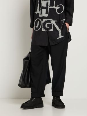 Čipkované kožené šnurovacie členkové topánky Yohji Yamamoto čierna