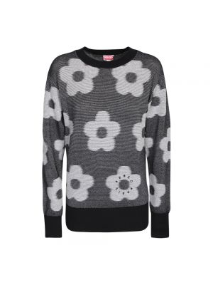 Dzianinowy sweter w kwiatki Kenzo czarny