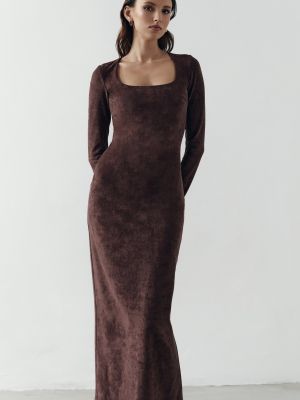 Коричневое длинное платье Gepur
