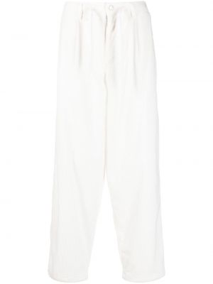 Плисирани памучни панталон от рипсено кадифе Emporio Armani бяло