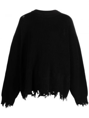 Enobarvni raztrgan pulover Monochrome črna
