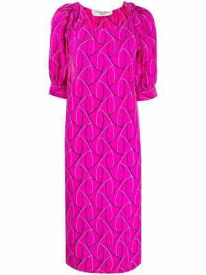Jedwabna sukienka prosta dopasowana z nadrukiem Christian Dior - różowy