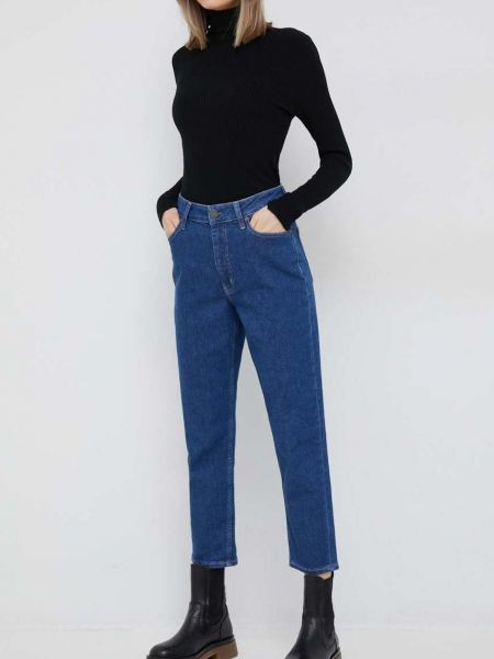 Дънки с висока талия Calvin Klein синьо
