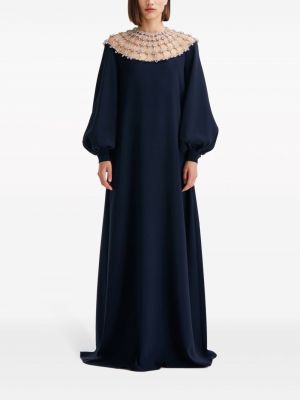 Křišťálové večerní šaty s mašlí Oscar De La Renta modré