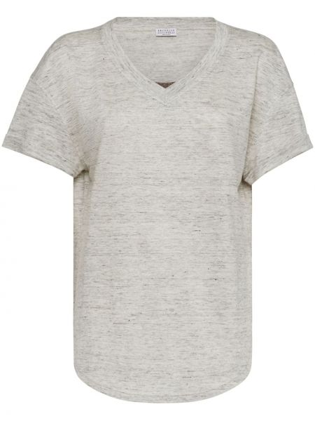 Hedvábné lněné tričko Brunello Cucinelli bílé