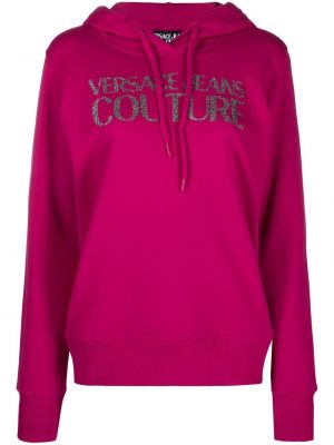 Pamučna hoodie s kapuljačom Versace Jeans Couture ružičasta