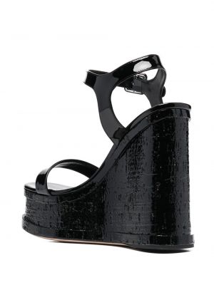 Lakované sandály na podpatku na klínovém podpatku Haus Of Honey černé