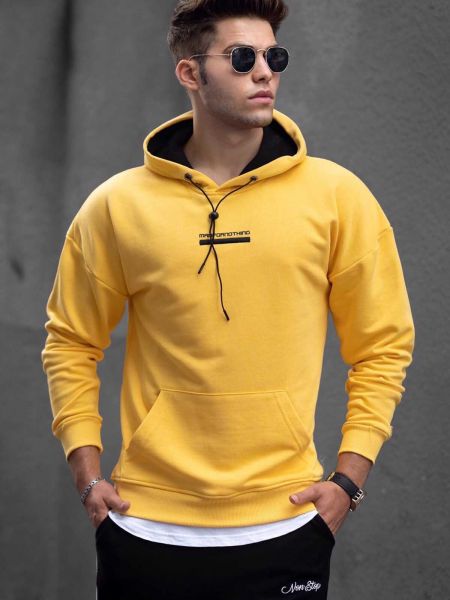 Raštuotas džemperis su gobtuvu Madmext geltona