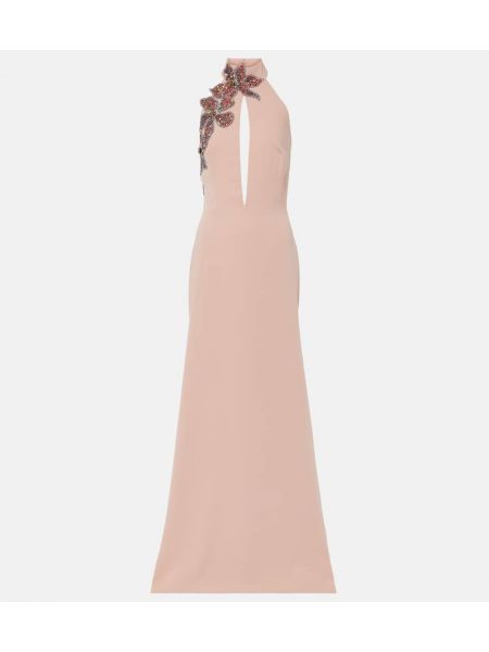 Φλοράλ μάξι φόρεμα με χάντρες Costarellos ροζ