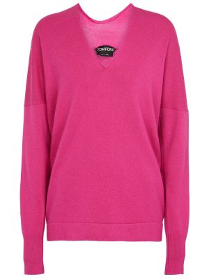 Bavlněný kašmírový svetr s výstřihem do v Tom Ford růžový