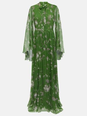 Rochie lunga de mătase cu model floral Erdem verde