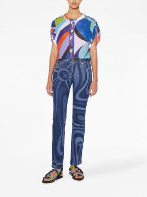 Proste jeansy z nadrukiem w abstrakcyjne wzory Pucci niebieskie