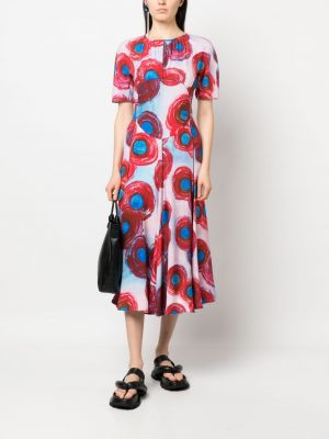 Plisované midi šaty s potiskem s abstraktním vzorem Marni červené