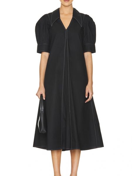 Mini robe en coton à col v Ganni noir