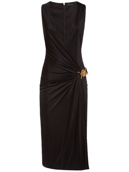 Vestido midi de viscosa de tela jersey Versace negro