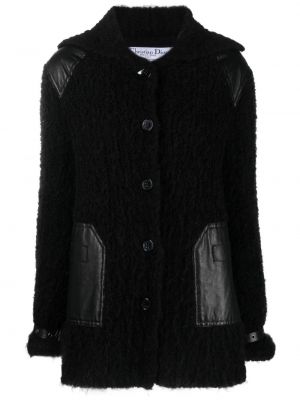 Czarny płaszcz skórzany z kapturem Christian Dior