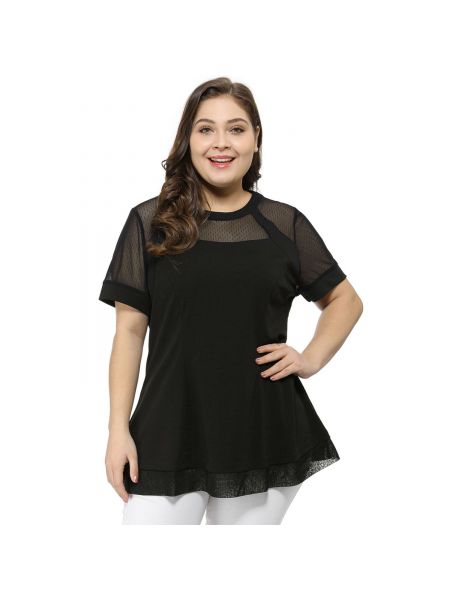Прозрачная блузка с коротким рукавом с круглым вырезом Agnes Orinda черная