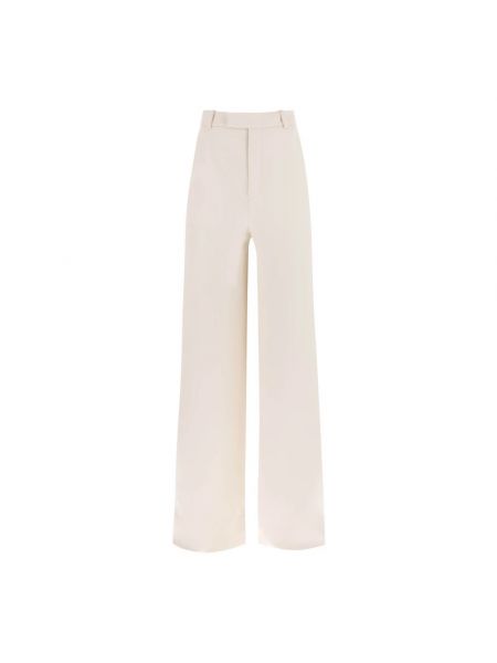 Satynowe spodnie z krepy Saint Laurent białe