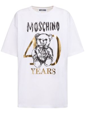 T-shirt di cotone con stampa in jersey Moschino bianco
