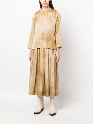 Plisované hedvábné midi sukně Uma Wang béžové