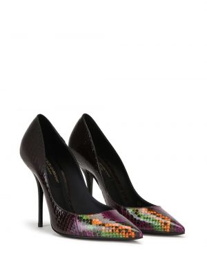 Calzado de cuero con tacón de estampado de serpiente Dolce & Gabbana negro