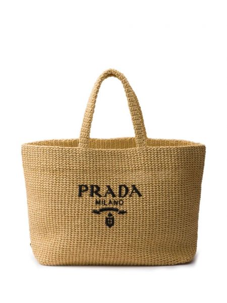 Τσάντα shopper με κέντημα Prada μπεζ