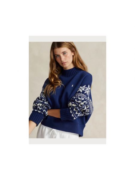 Sweter z nadrukiem Ralph Lauren niebieski