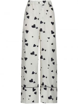 Pantaloni de mătase cu imagine cu motiv cu inimi Marni alb