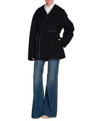 Кашемировое шерстяное пальто с капюшоном Bottega Veneta черное