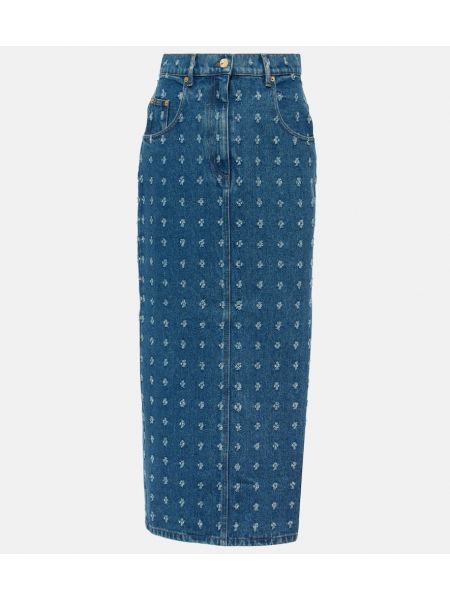 Дънкова пола с протрити краища Nina Ricci синьо