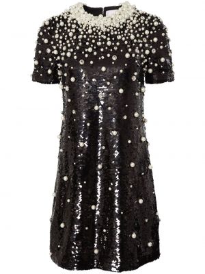 Коктейлна рокля с пайети с перли Carolina Herrera черно
