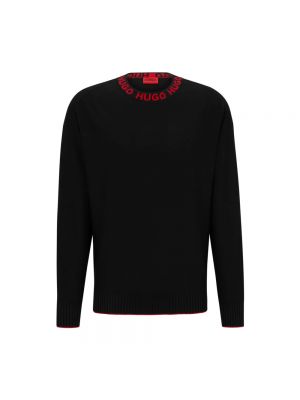 Dzianinowy sweter bawełniany Hugo czarny