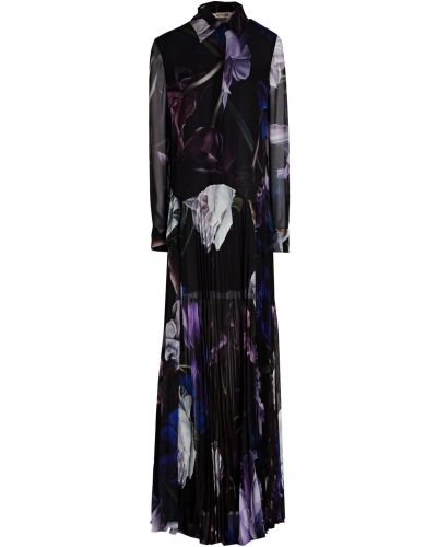 Шовкове плаття максі з принтом плісироване Roberto Cavalli, чорне