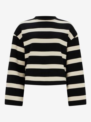 Черный бархатный свитер в полоску свободного кроя Mint Velvet