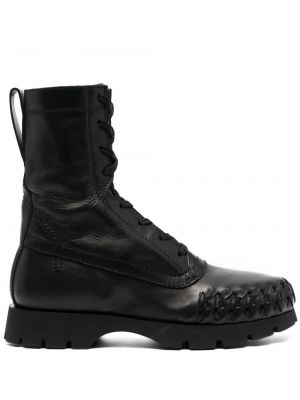 Čipkované kožené šnurovacie členkové topánky Jil Sander čierna