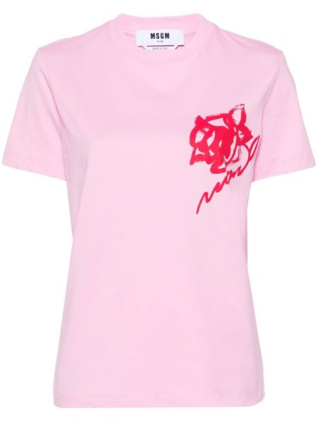 Bavlněné tričko s potiskem Msgm růžové