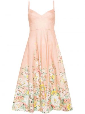 Ленена рокля на цветя розово Zimmermann