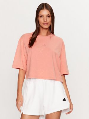 Tricou din fleece cu croială lejeră din bumbac Adidas roz