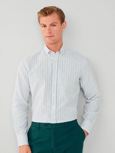 Camisa de lino de algodón a rayas Hackett azul