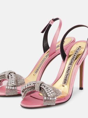 Satynowe sandały z otwartą piętą z kryształkami Alexandre Vauthier różowe