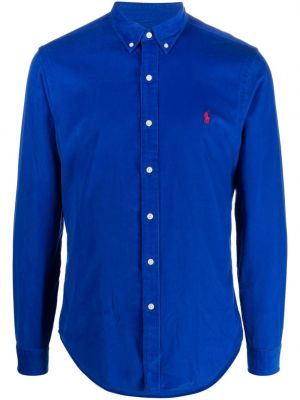 Памучна поло тениска бродирана от рипсено кадифе Polo Ralph Lauren синьо